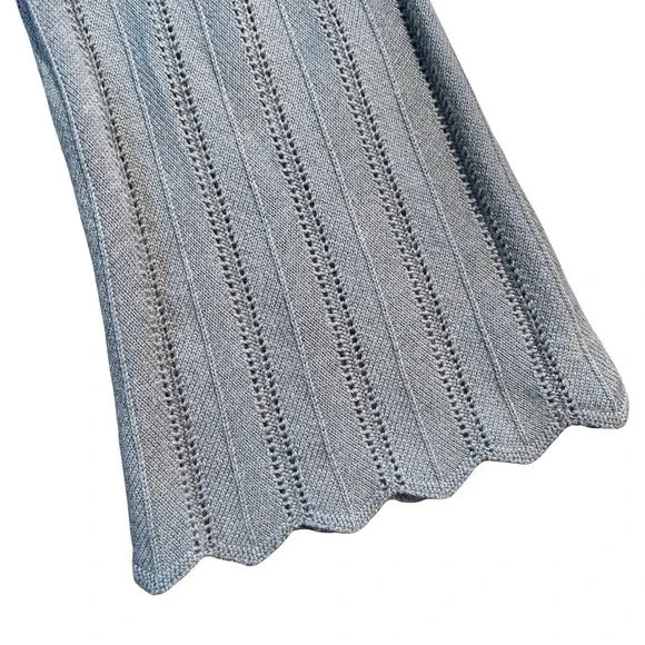 Vintage Gray Ribbed Knit Tie Waist Scalloped Hem Cardigan Sweater Small Y2K 90s - Picture 9 of 16